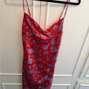 Lovers + Friends Red Dress with Lavender Floral Motif